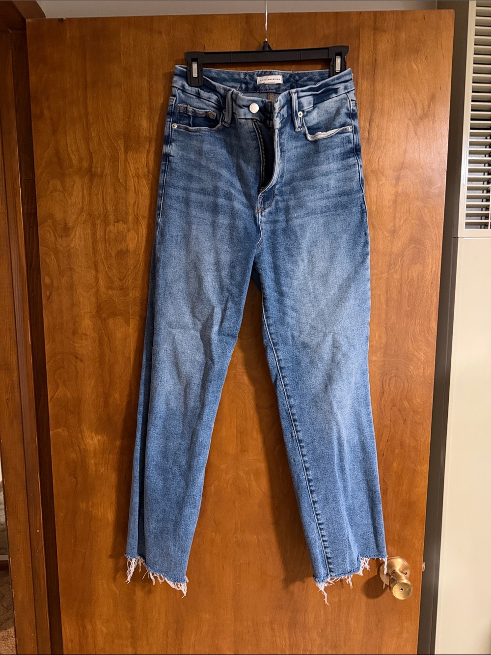 Good American Medium Blue Straight Leg High-Rise Jeans